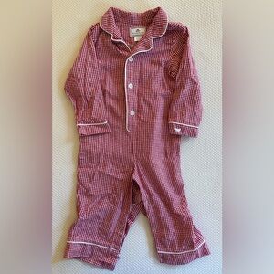 Petite Plume Baby's Flannel Romper in Red Mini Gingham
